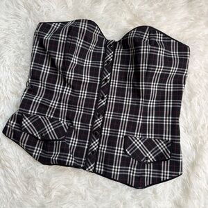 Y2K Bebe black plaid strapless corset ruched crop top goth summer size 6